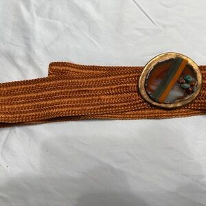 Burnt Orange Stretch Belt with Decorative Round Buckle